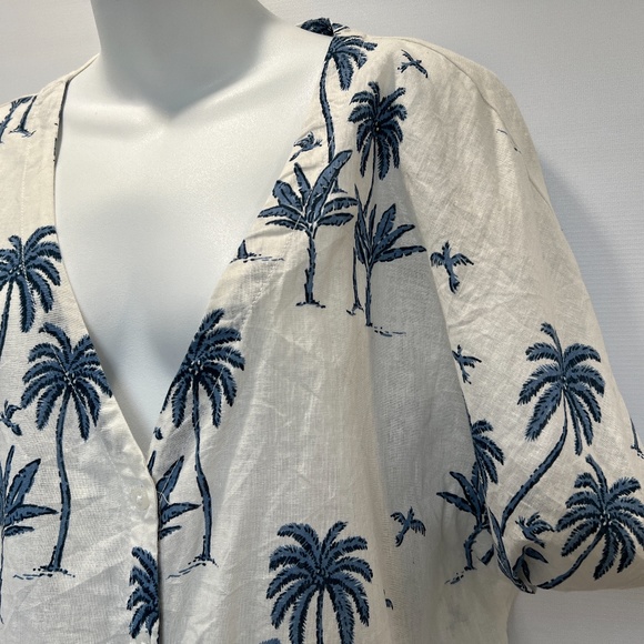 Desmond & Dempsey x H&M Collection Linen Blend Palm Tree Top Large Oversized - Picture 2 of 4